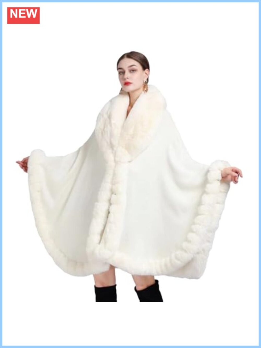 Faux Fur Shawl Wrap Plush Collar Knit Poncho Evening Cape